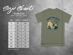 Gildan 5000 t-shirt size chart with pug graphic and text "TRUST THE NOSE".