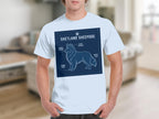 Blueprint illustration of a Shetland Sheepdog with labeled anatomical features on a white t-shirt.