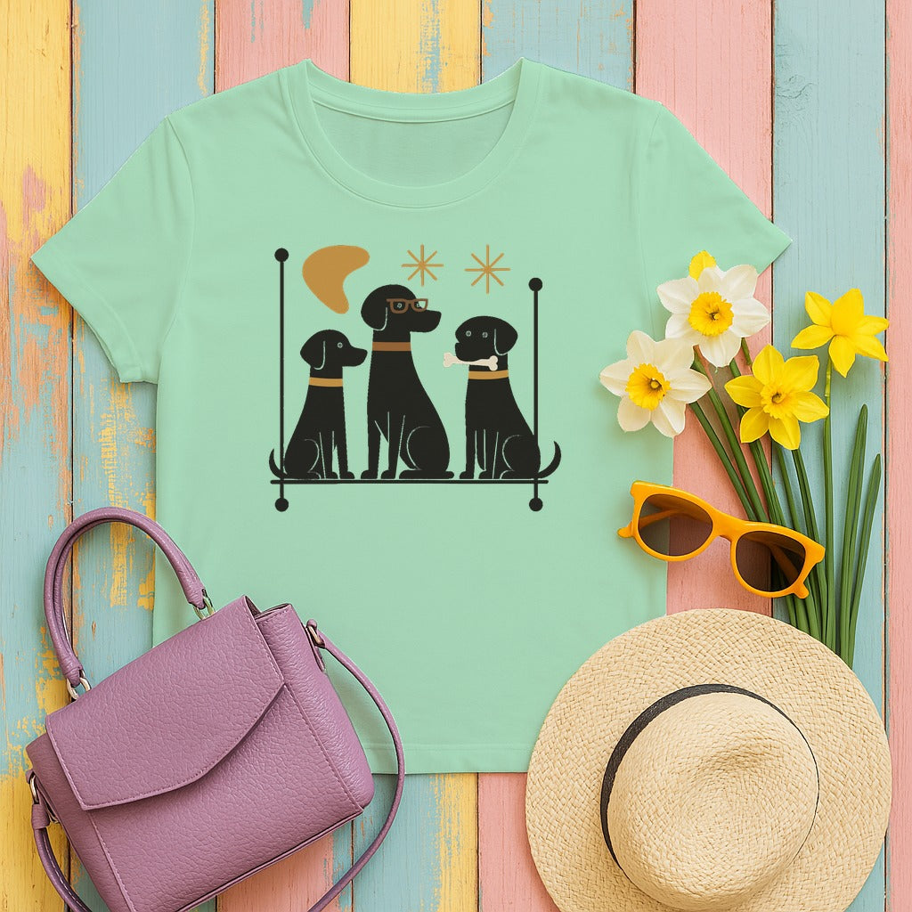 Mid-Century Black Labrador Retriever T-Shirt in Mint Green