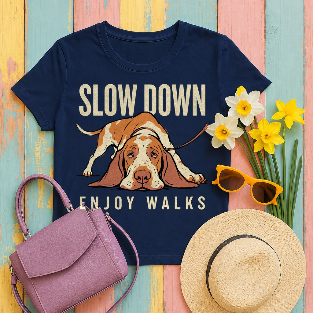 Slow Down, Enjoy Walks Bracco Italiano T-Shirt in Navy