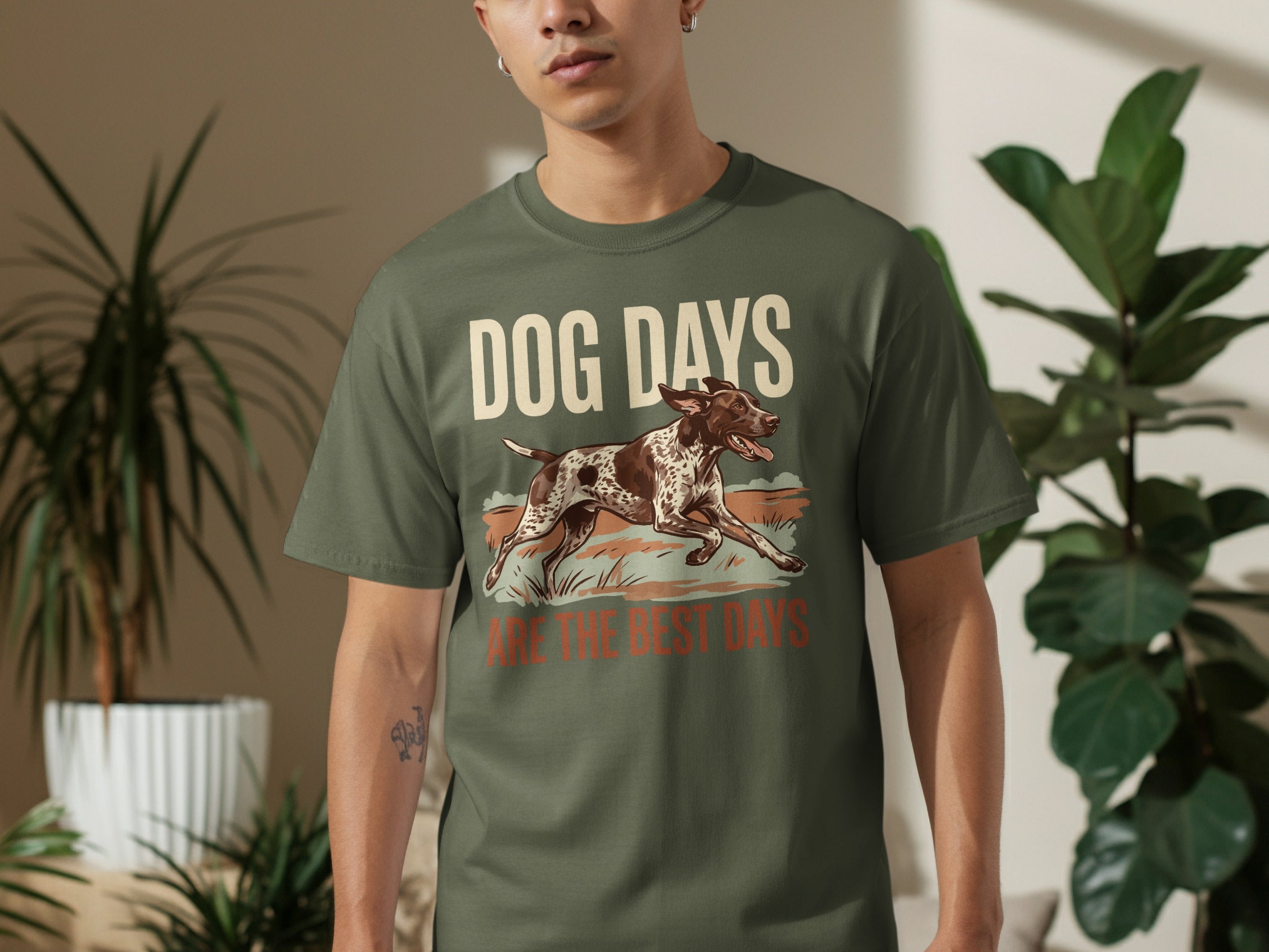 Green t-shirt with "DOG DAYS ARE THE BEST DAYS" and a dog graphic.