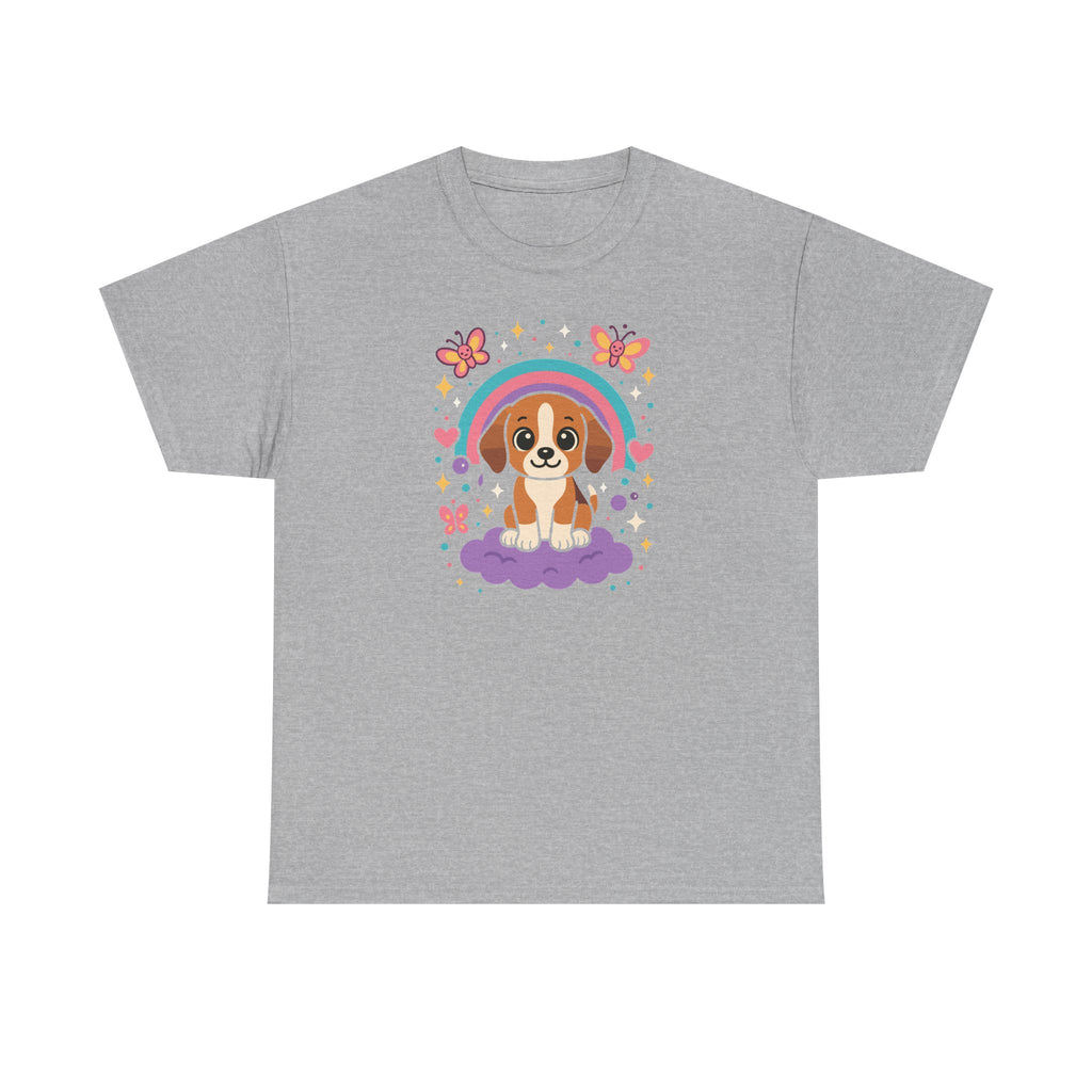 Cute Puppy Beagle Above Rainbow Cloud Design Graphic T-Shirt