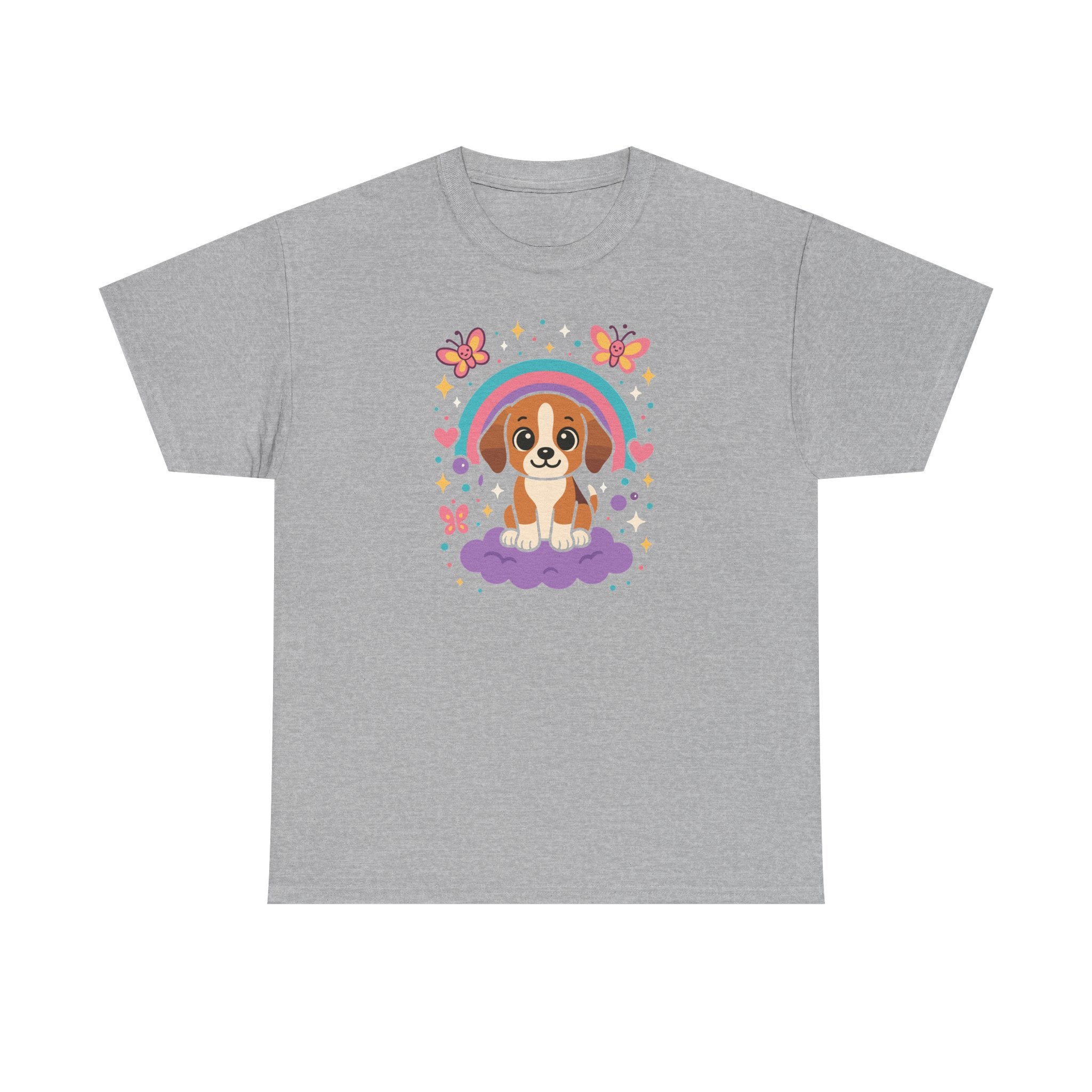 Cute Puppy Beagle Above Rainbow Cloud Design Graphic T-Shirt