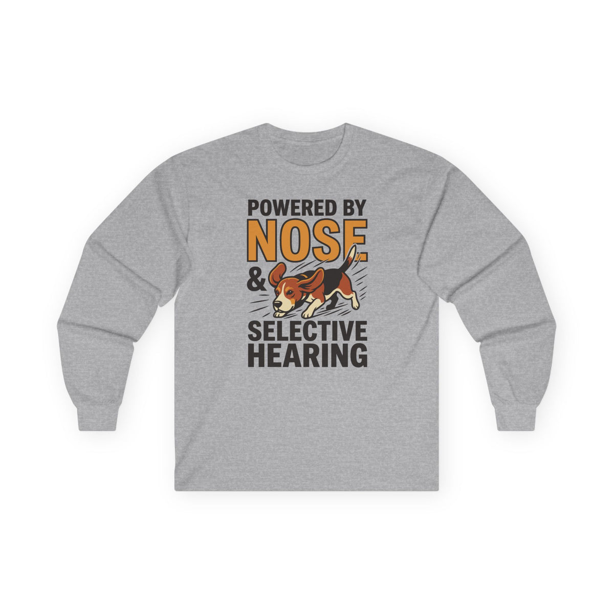 Powered By Nose & Selective Hearing Beagle Long Sleeve Tee in Sport Grey