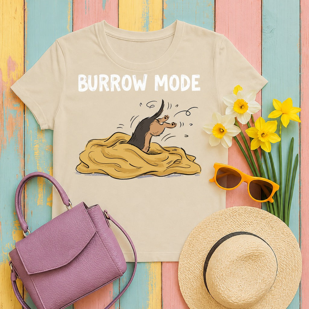 Dig This! Playful Dachshund Graphic T-Shirt in Sand
