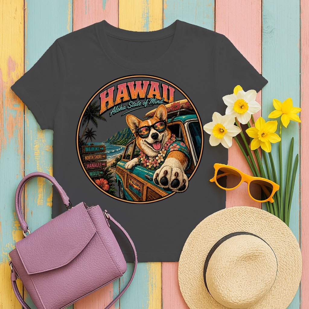 Aloha Corgi Island Hopper T-shirt in Dark Heather
