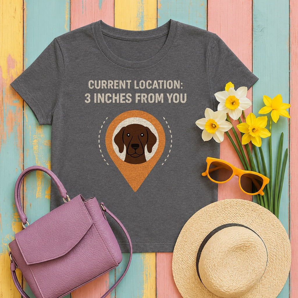 German Shorthaired Pointer 3 Inches From You T-shirt in Dark Grey Heather