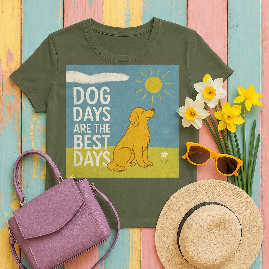 Dog Days Are The Best Days With Golden Retriever T-Shirt in Military Green