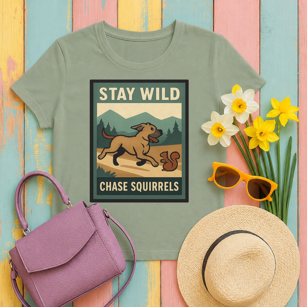 Cane Corso Stay Wild Chase Squirrels Tee in Sage