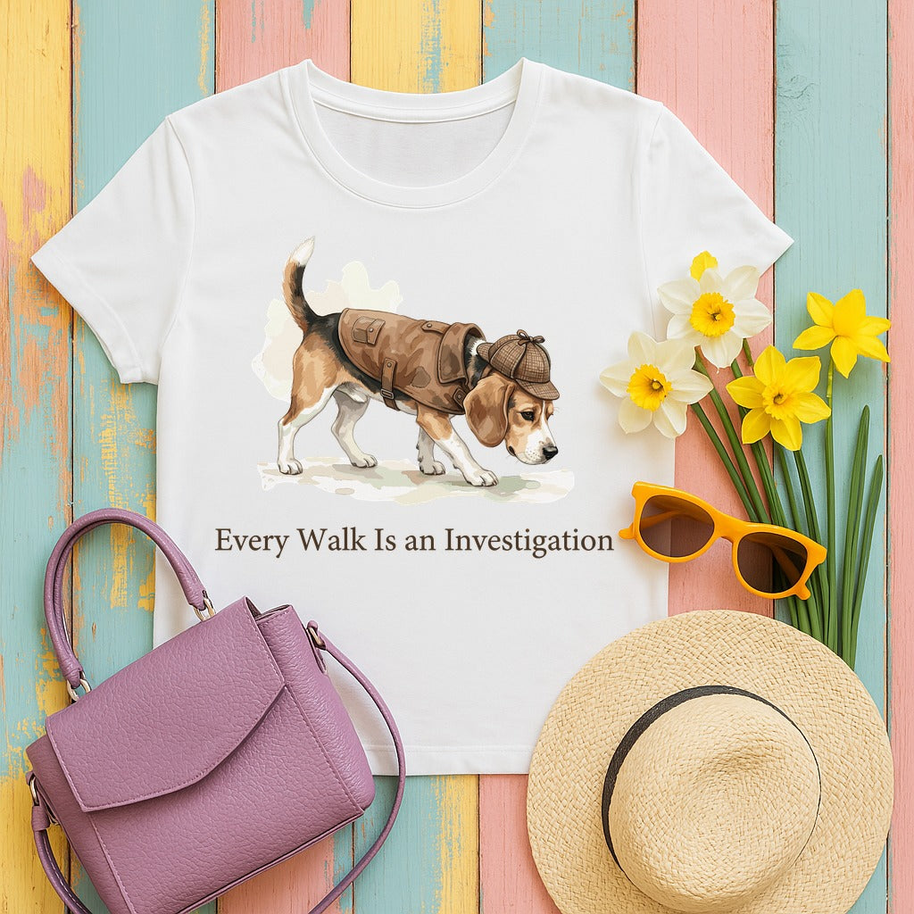Every Walk Detective Beagle T-Shirt in White