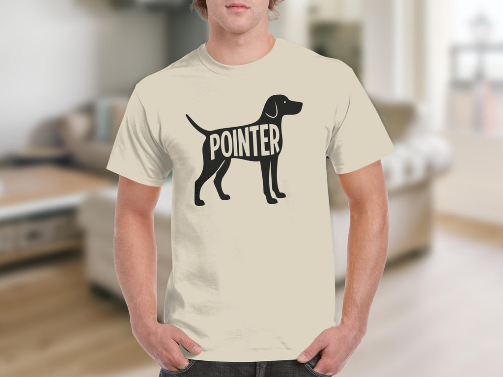 Cream t-shirt with a black silhouette of a pointer dog and the word "POINTER".