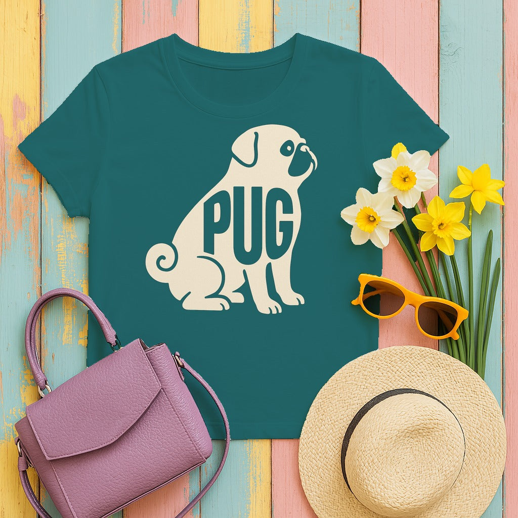 The Pug Outline T-Shirt in Antique Jade Dome