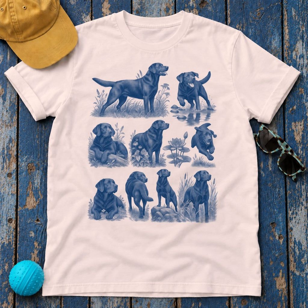 Indigo Labrador Collage T-Shirt — Soft Pink