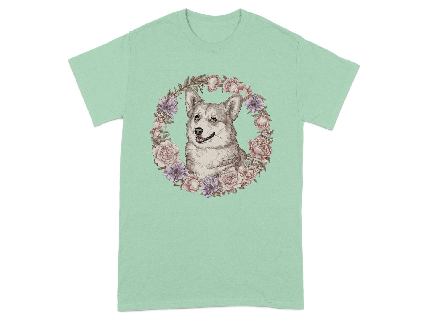Cute Corgi with Floral Wreath Graphic T-Shirt product type