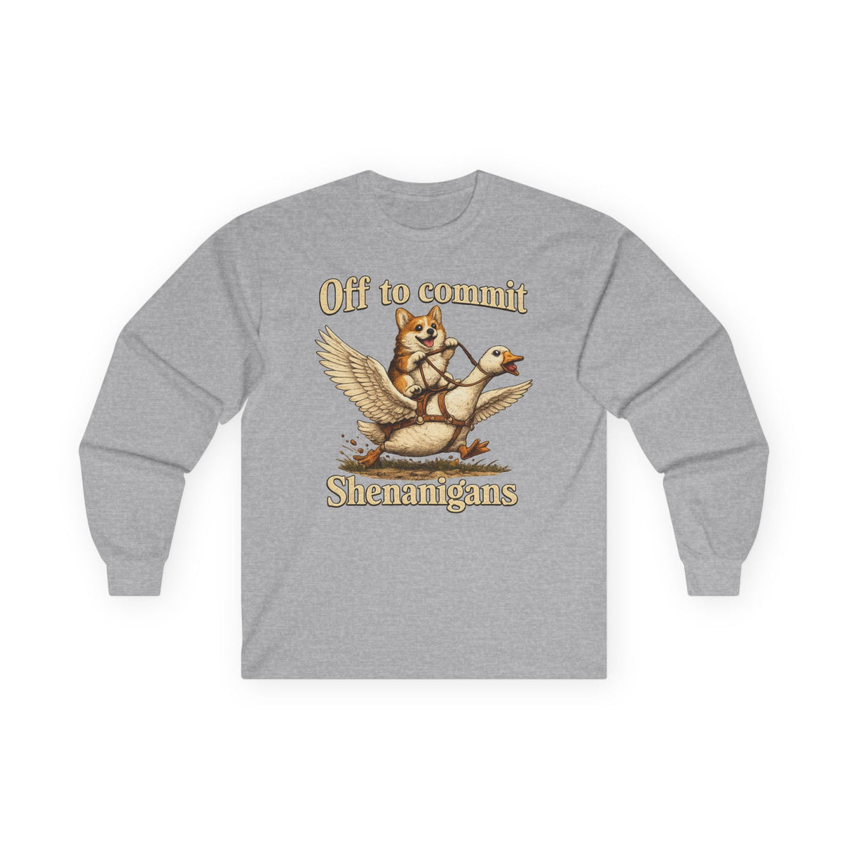 Corgi & Goose Shenanigans Graphic Long Sleeve Tee in Sport Grey