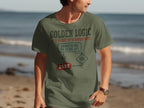 T-shirt with "Golden Logic" flowchart about barking.