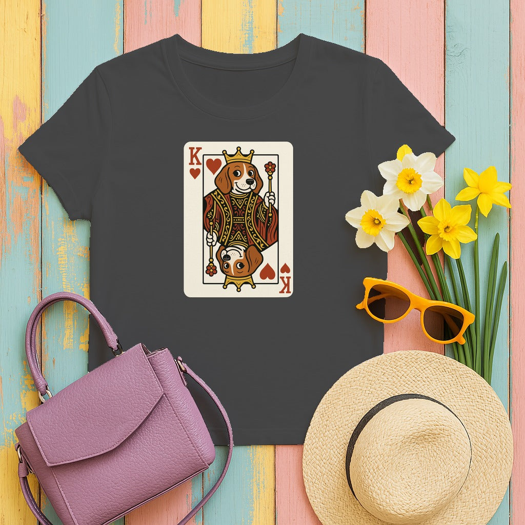 King Of Hearts Cute Beagle Playing Card Funny Deck T-Shirt in Dark Heather