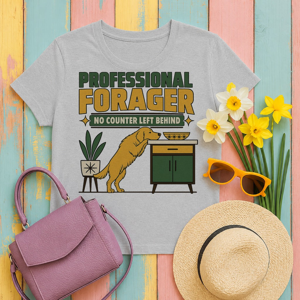 migbackfill professional-forager-golden-retriever-t-shirt tee flat lay hero v8