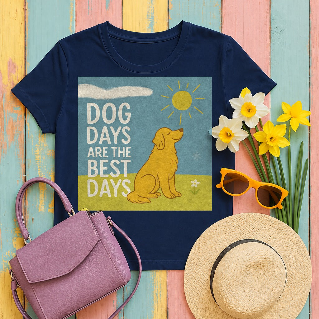Dog Days Are The Best Days With Golden Retriever T-Shirt in Navy
