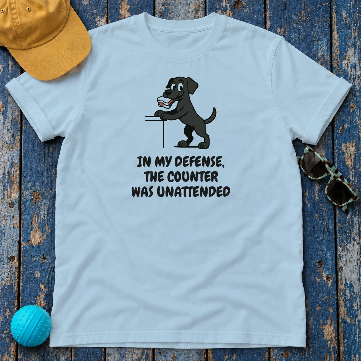 Black Labrador Counter Was Unattended Tee in Light Blue