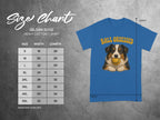 Blue t-shirt with "BALL OBSESSED" graphic and size chart for Gildan 5000 t-shirts.