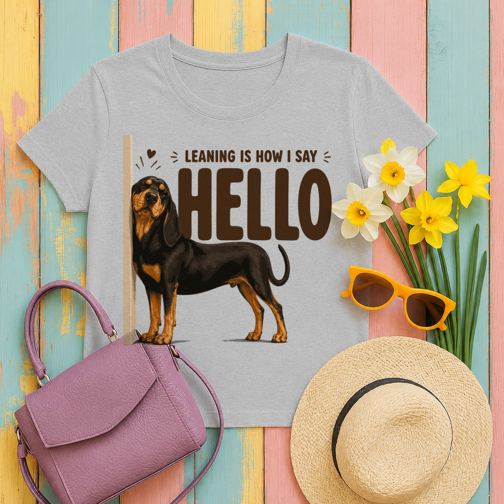 Leaning Hello Coonhound T-Shirt in Sport Grey