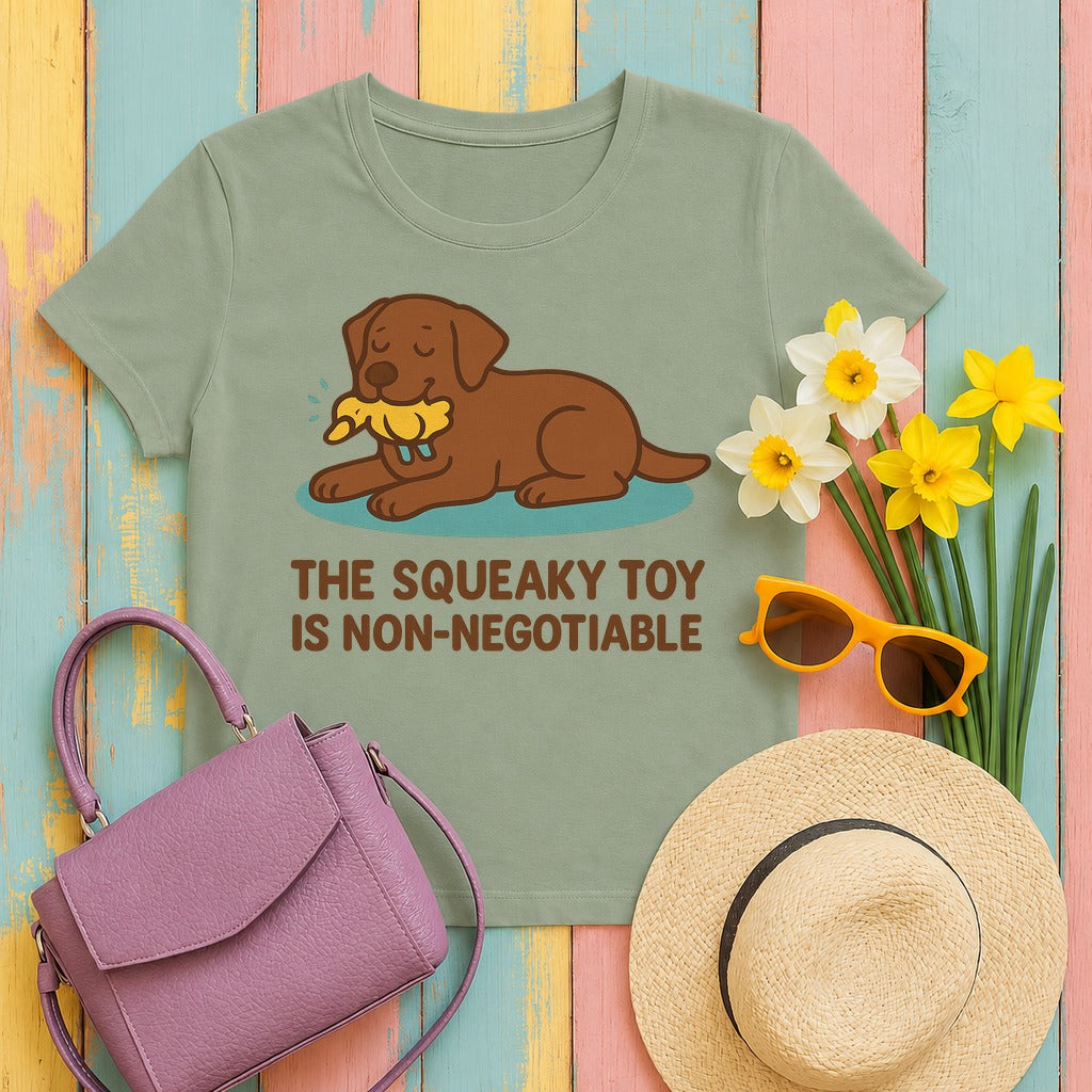 Chocolate Lab Squeaky Toy Non-Negotiable T-shirt in Sage