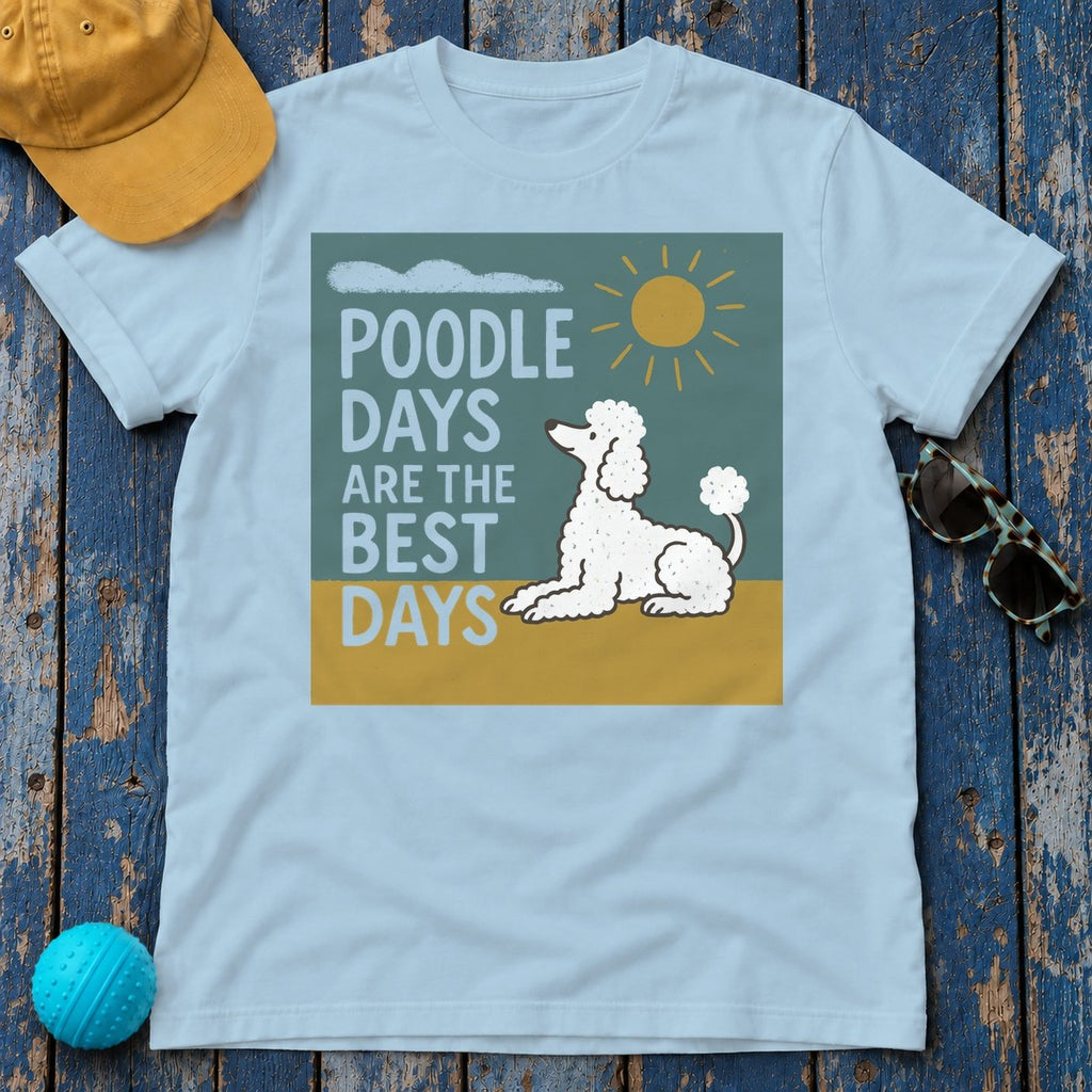 Poodle Days Whimsical Graphic T-Shirt in Light Blue