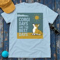 Whimsical Corgi Days Graphic T-Shirt in Light Blue