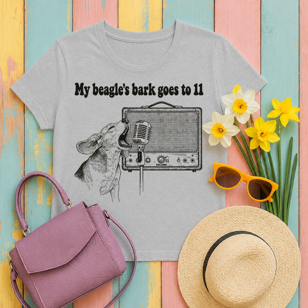 My Beagle's Bark Goes To Eleven Amplifier T-Shirt in Sport Grey