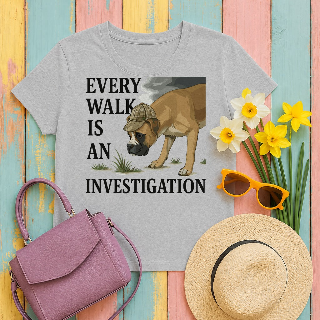 Every Walk Is An Investigation Boxer T-Shirt in Sport Grey
