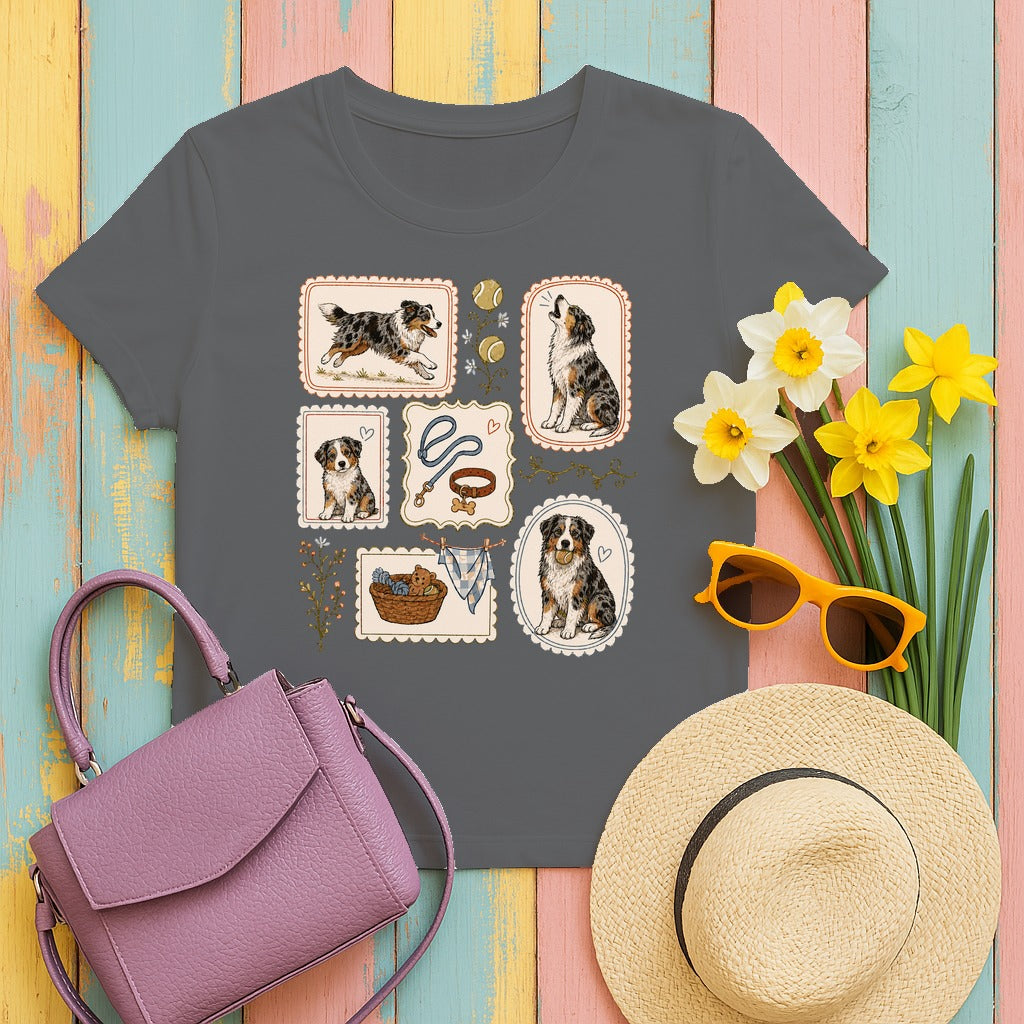 Aussie Life Vintage Stamps T-Shirt in Graphite Heather