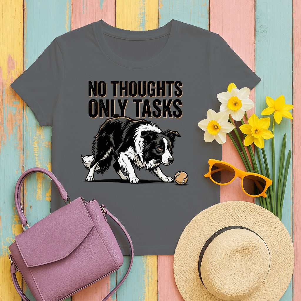 No Thoughts Only Tasks Border Collie T-Shirt in Graphite Heather