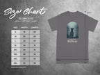 Gildan 5000 t-shirt size chart with measurements and a dog graphic.