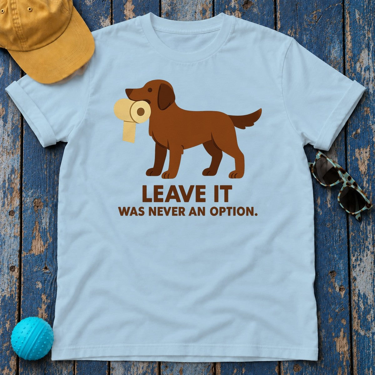 Liver Flat-Coated Retriever Leave It Tee in Light Blue