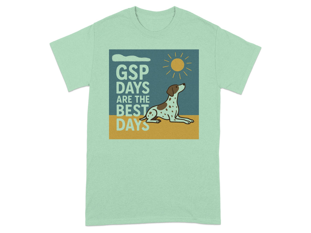 Mint green t-shirt with a dog graphic and text "GSP DAYS ARE THE BEST DAYS".