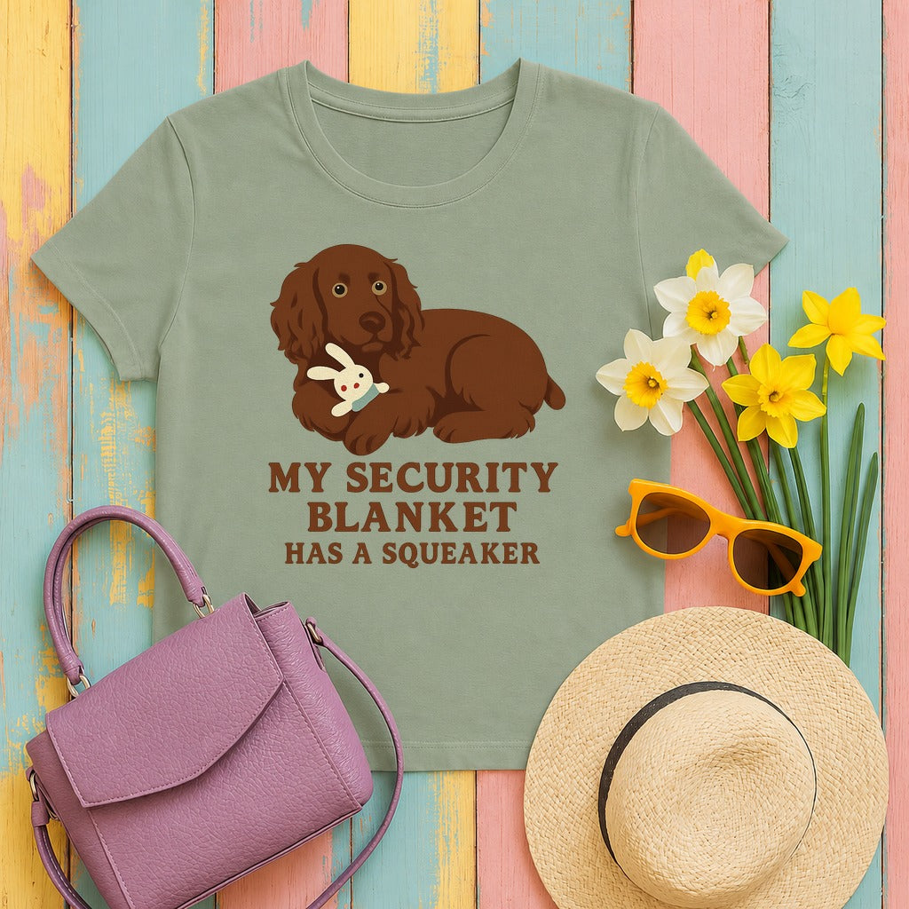Boykin Spaniel Security Blanket Has a Squeaker T-shirt in Sage