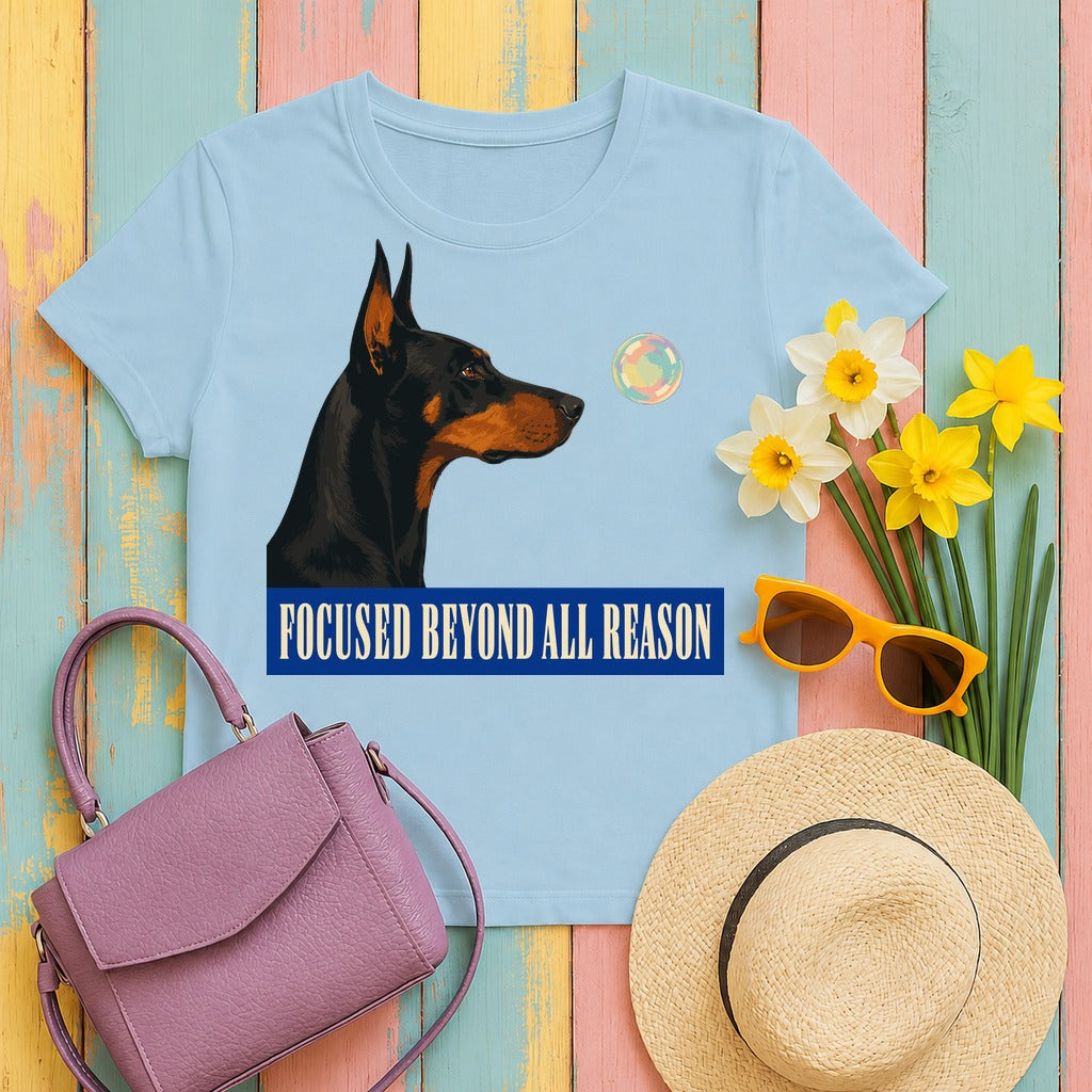 Focused Beyond Reason Doberman T-shirt in Light Blue