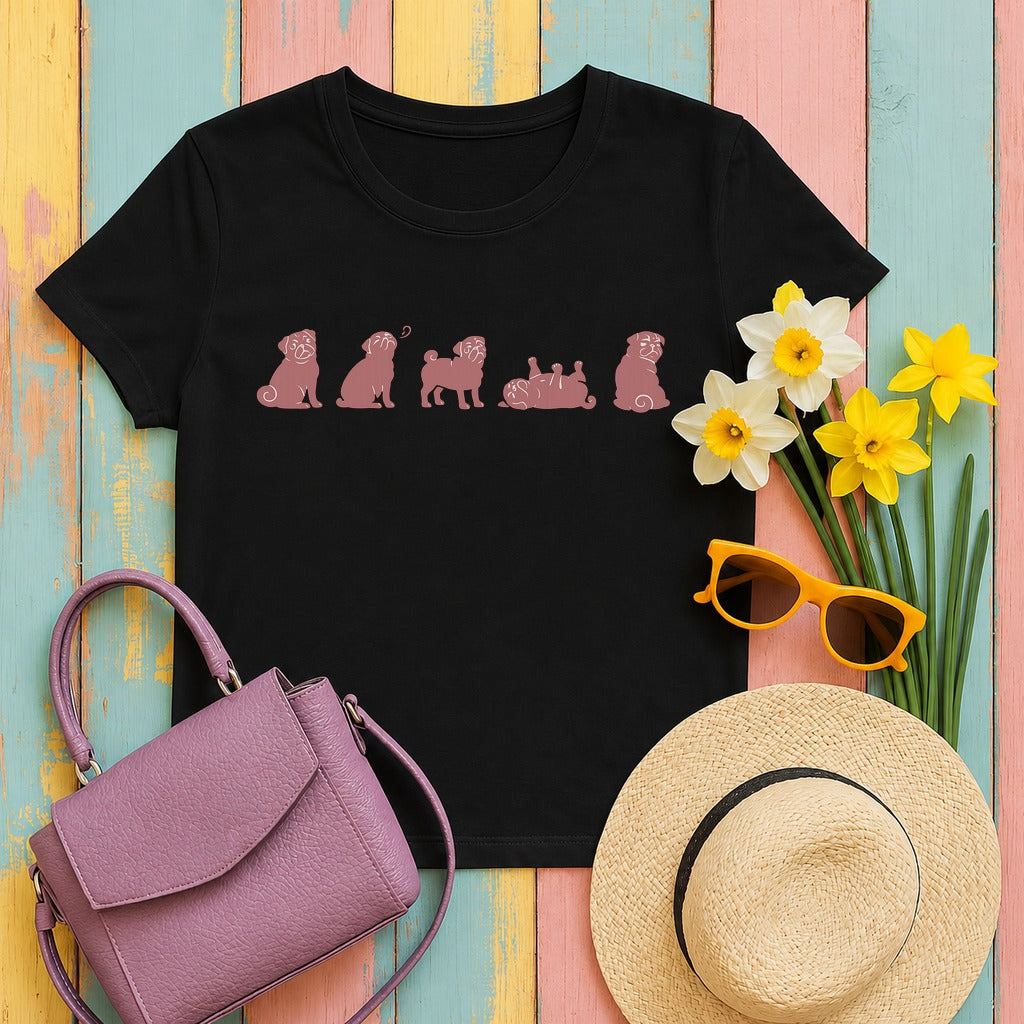 w5hero whimsical-pug-poses-t-shirt tee flat lay hero v8