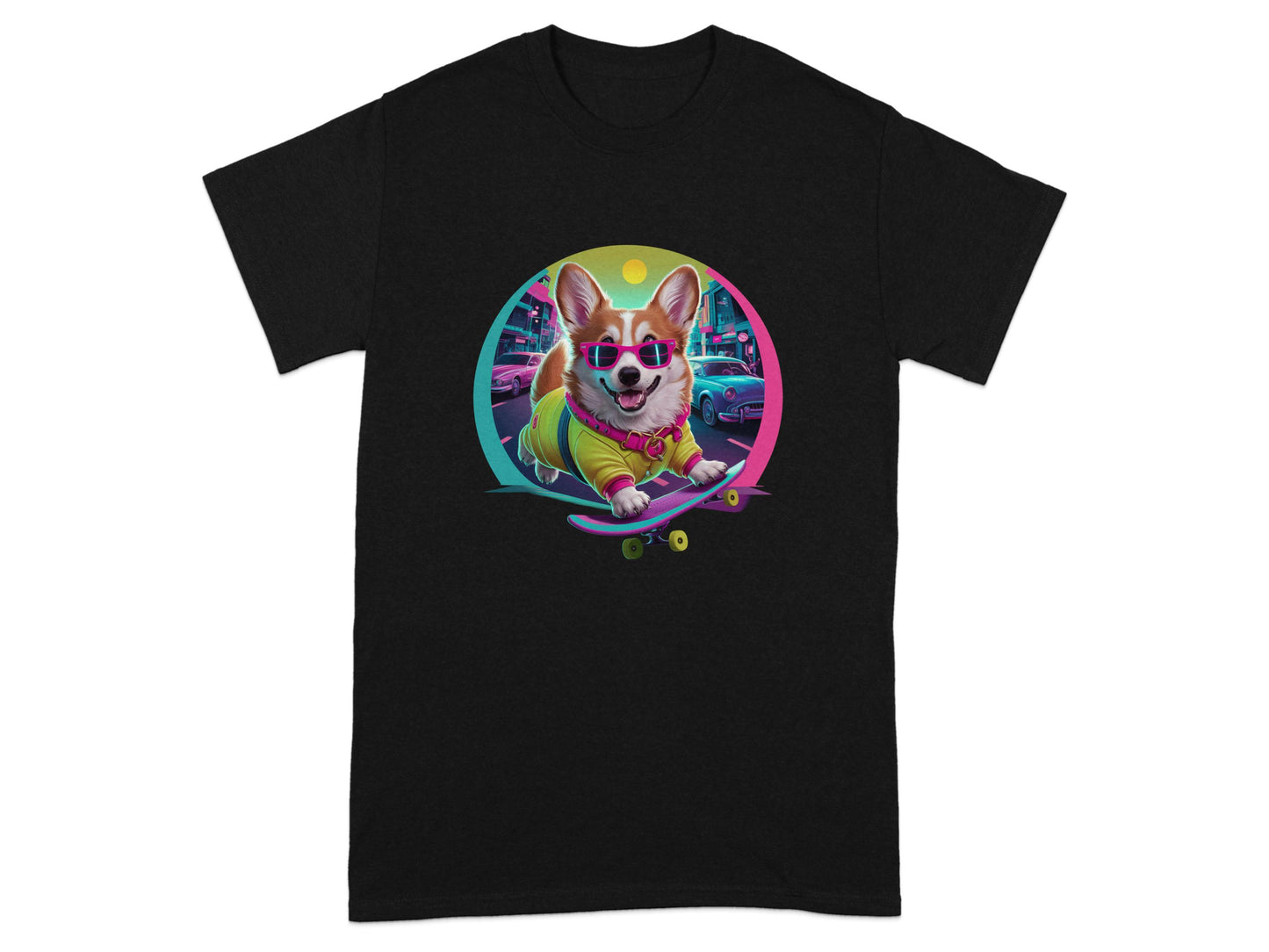 Cool Dog Playing Skateboard Neon Design T-Shirt product type