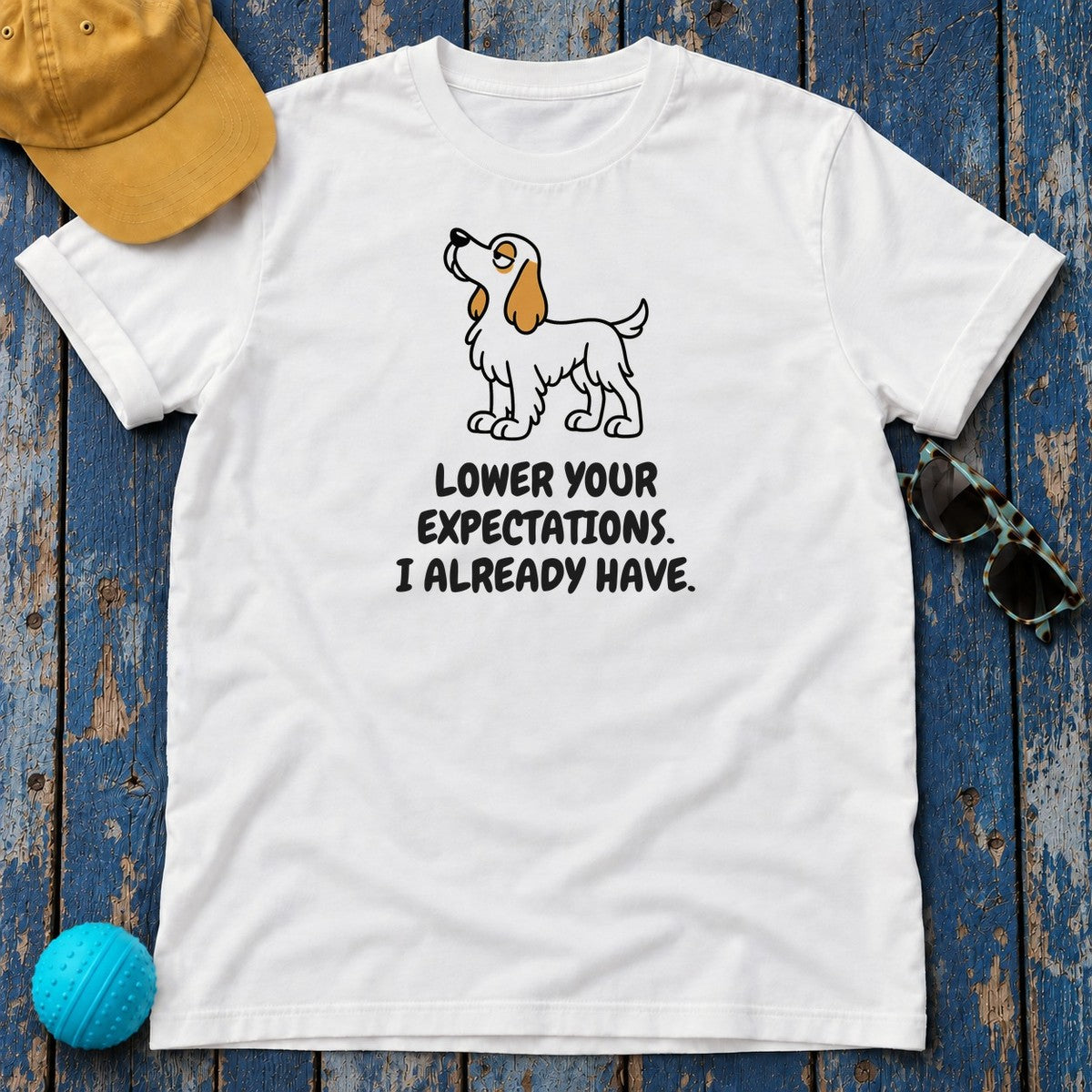 Clumber Spaniel Lower Your Expectations Tee in White
