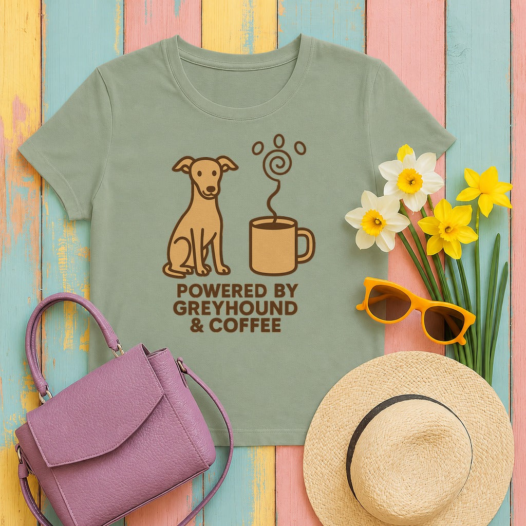 Powered by Greyhound & Coffee Tee in Sage
