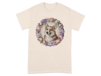 Corgi with Floral Wreath Graphic T-shirt product type