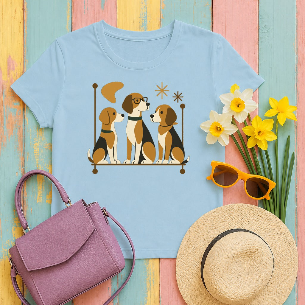 Mid-Century Beagle Trio T-shirt in Light Blue