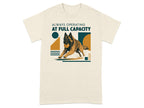 Belgian Malinois dog running with ball, "Always Operating At Full Capacity" text.