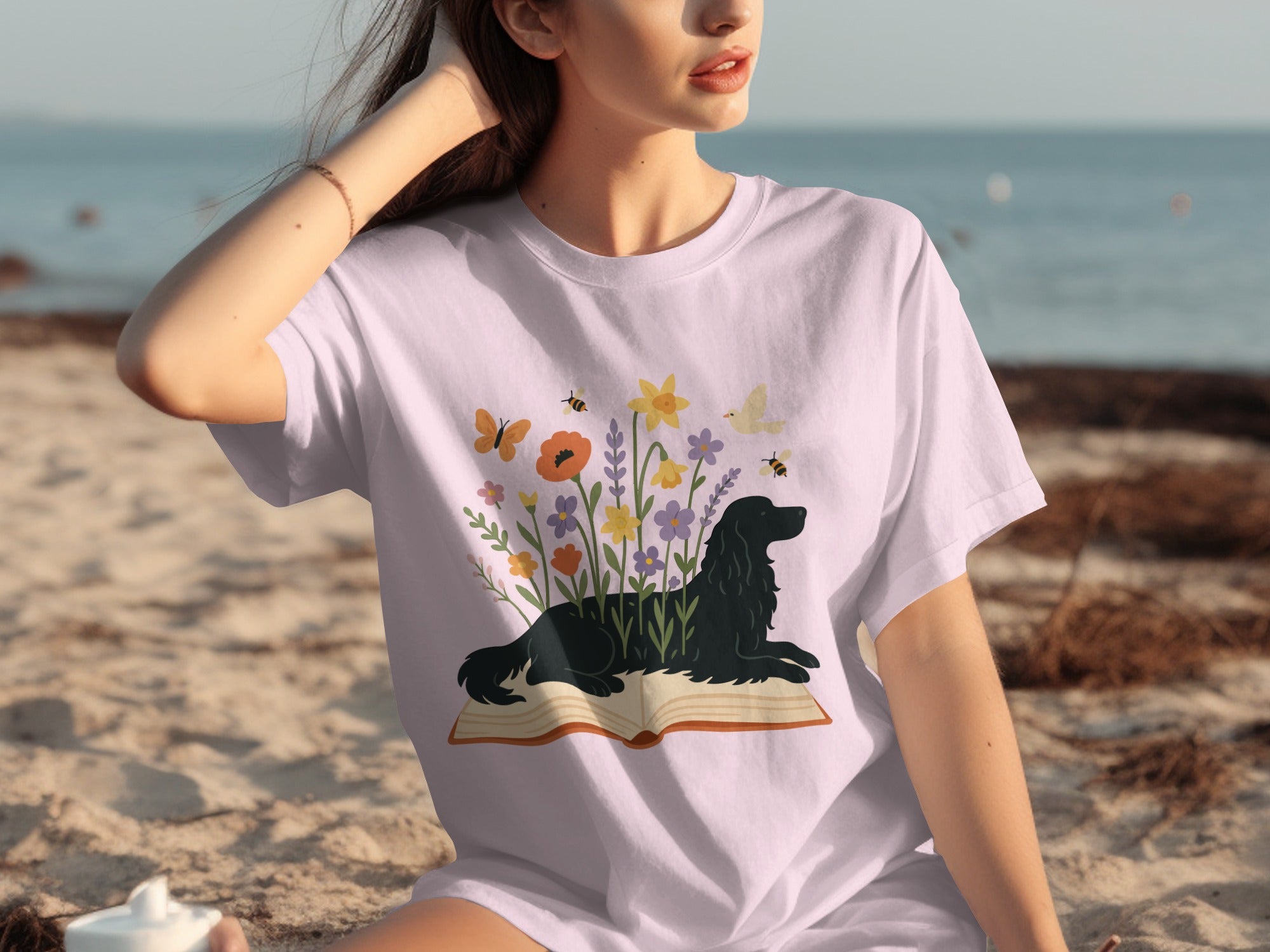 Cute dog floral book lover graphic tee