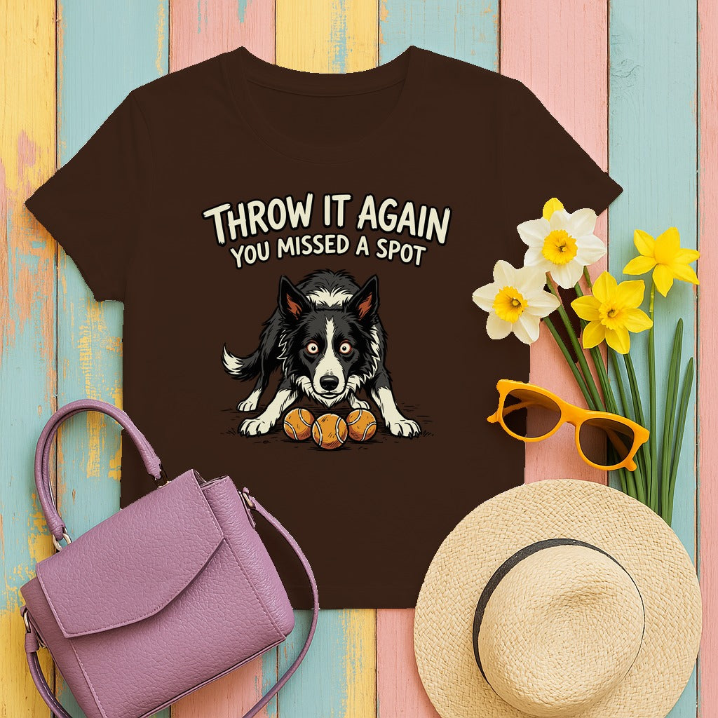 Throw It Again Border Collie T-Shirt in Dark Chocolate