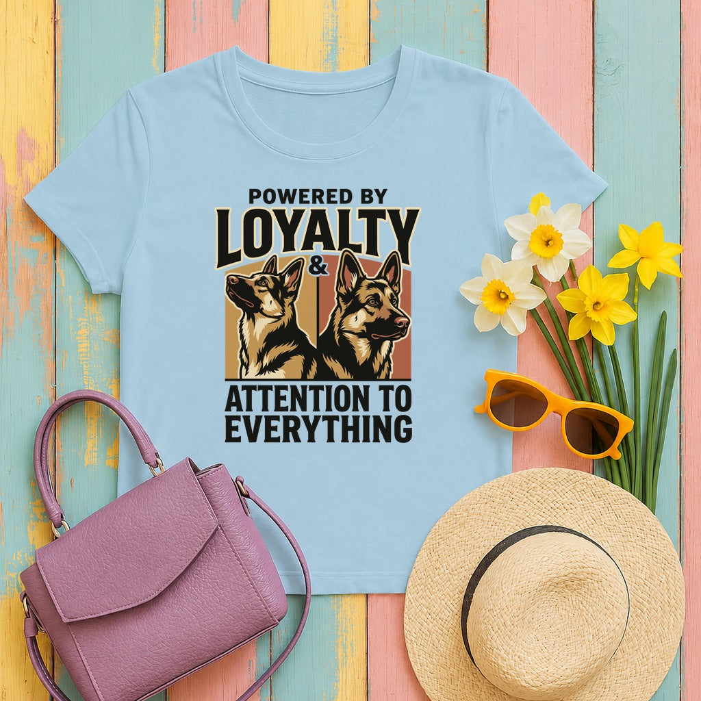 Powered By Loyalty German Shepherd T-shirt in Light Blue