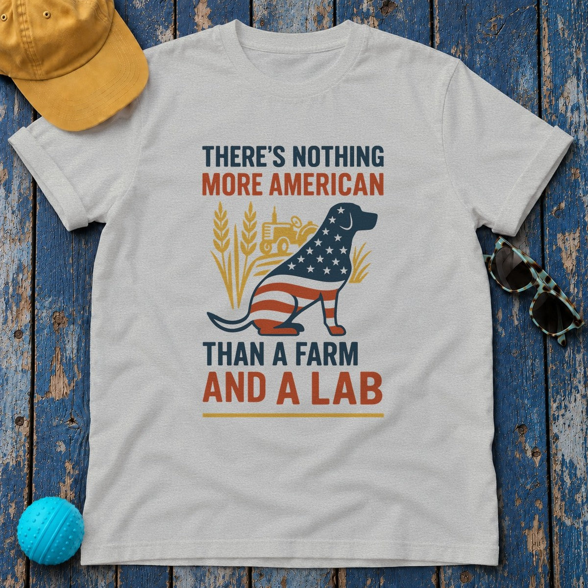 There's Nothing More American Than A Farm And A Lab T-Shirt in Sport Grey