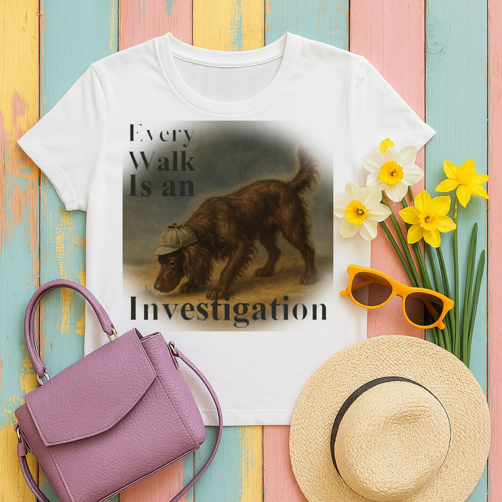 Boykin Spaniel Every Walk Is an Investigation T-shirt in White
